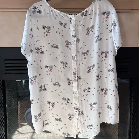 White Bicycle Print Blouse - Picture 3 of 7
